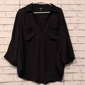 Torrid Women's Size 0 Harper Blouse Solid Black Roll Tab Sleeve Pockets